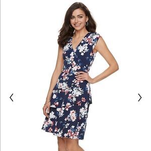 Elle ruffle faux wrap knee length floral dress xs